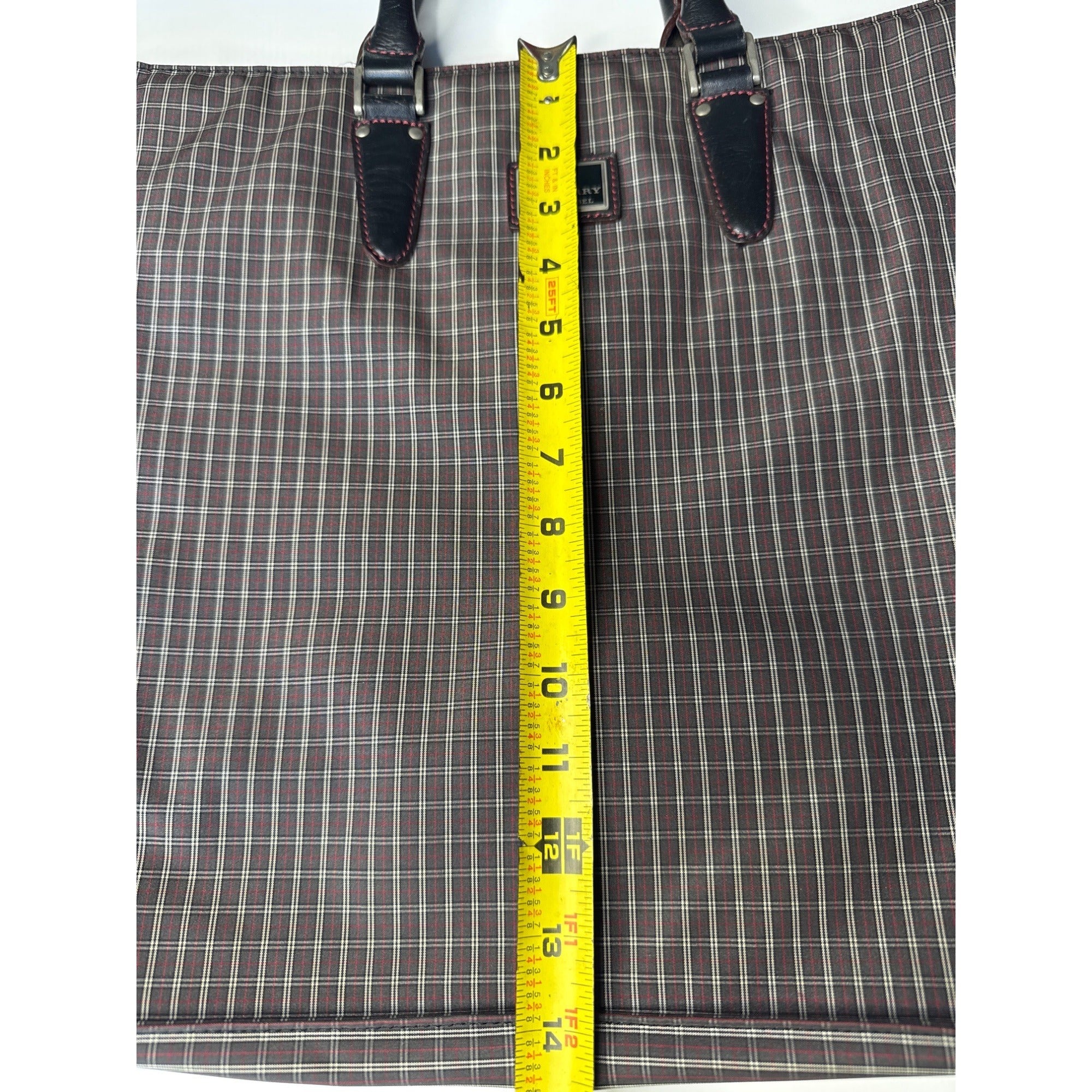 Burberry Black Label Plaid Tote Bag With Leather Handles