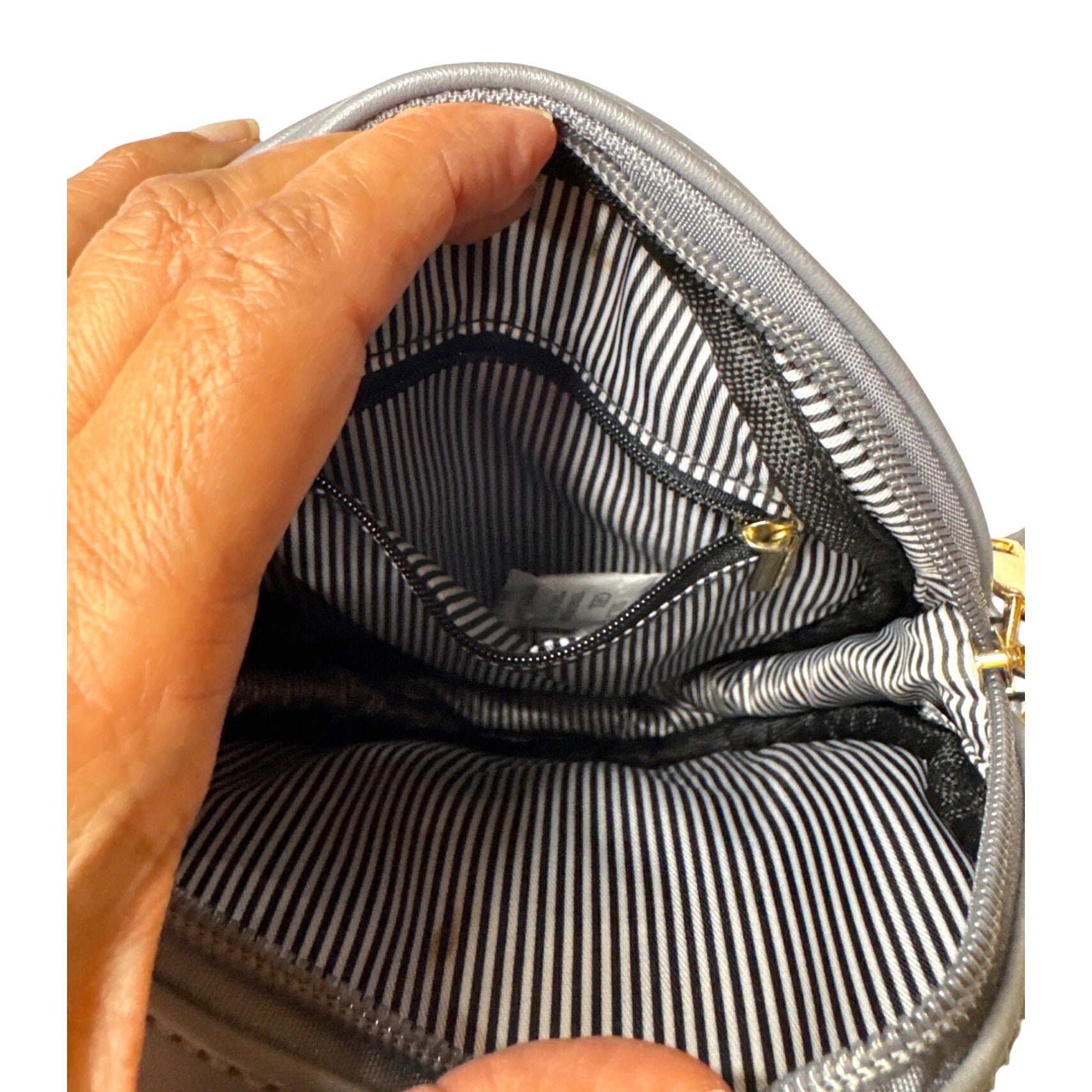 Quilted Gray Crossbody Bag & Matching Coin Pouch With Adjustable Strap