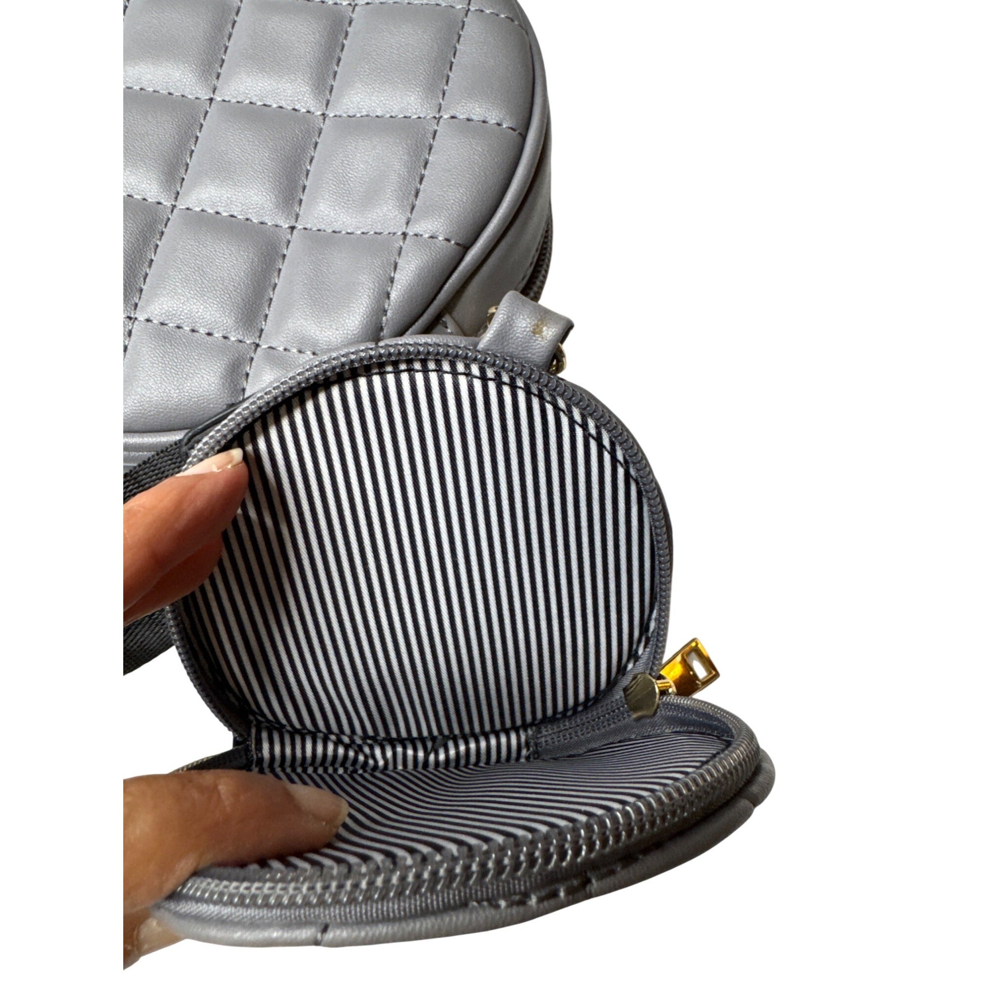 Quilted Gray Crossbody Bag & Matching Coin Pouch With Adjustable Strap