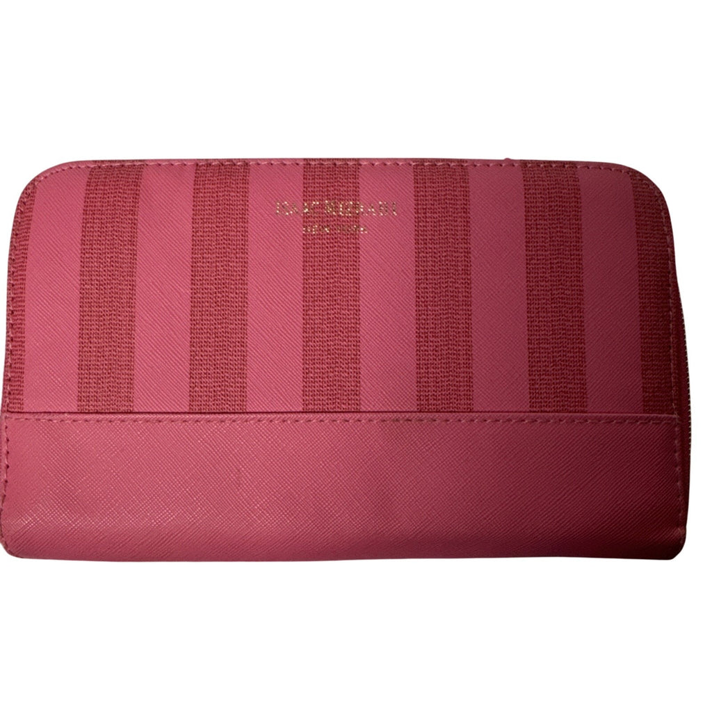 Isaac Mizrahi New York Pink Striped Makeup Brush Holder Zipper Closure Compact