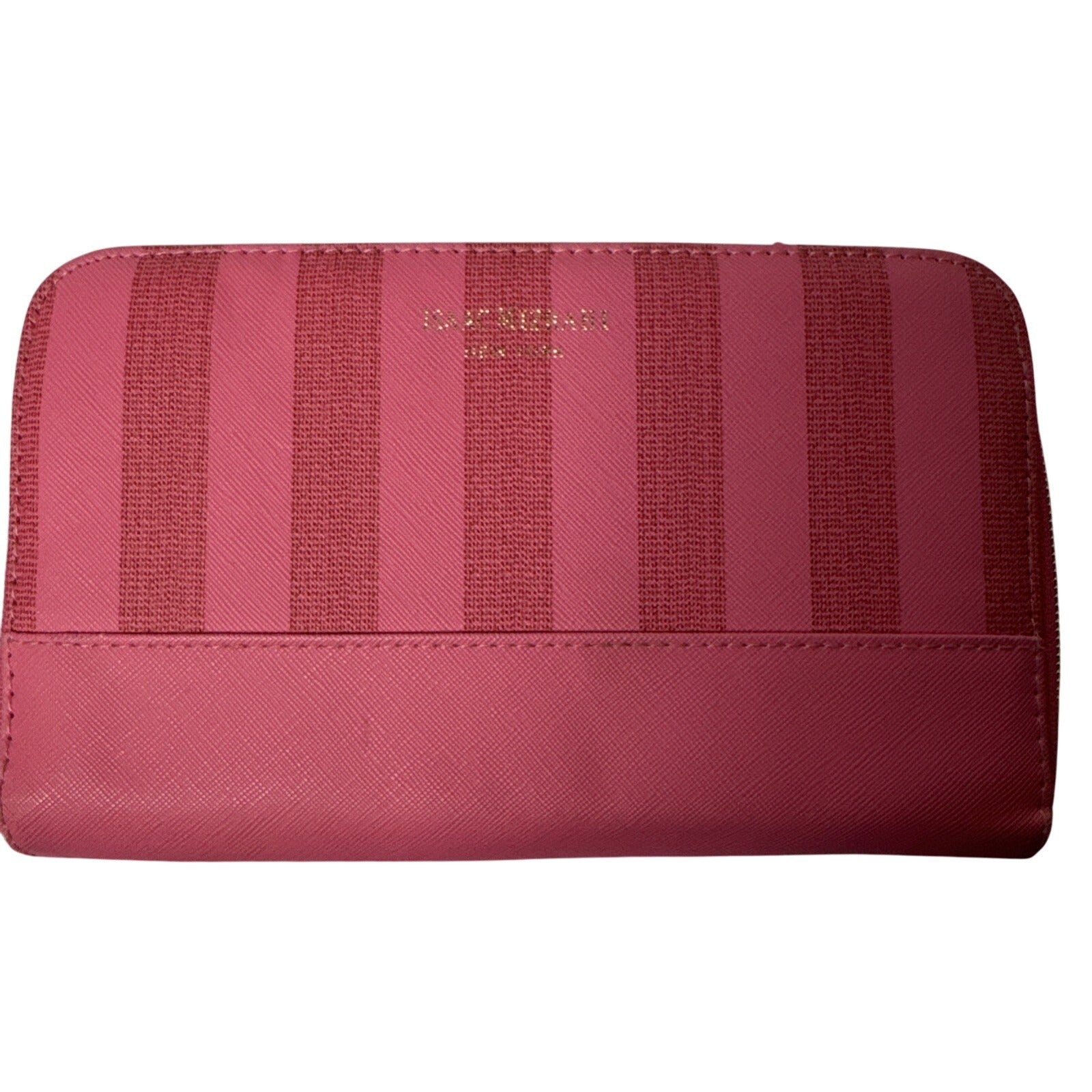 Isaac Mizrahi New York Pink Striped Makeup Brush Holder Zipper Closure Compact