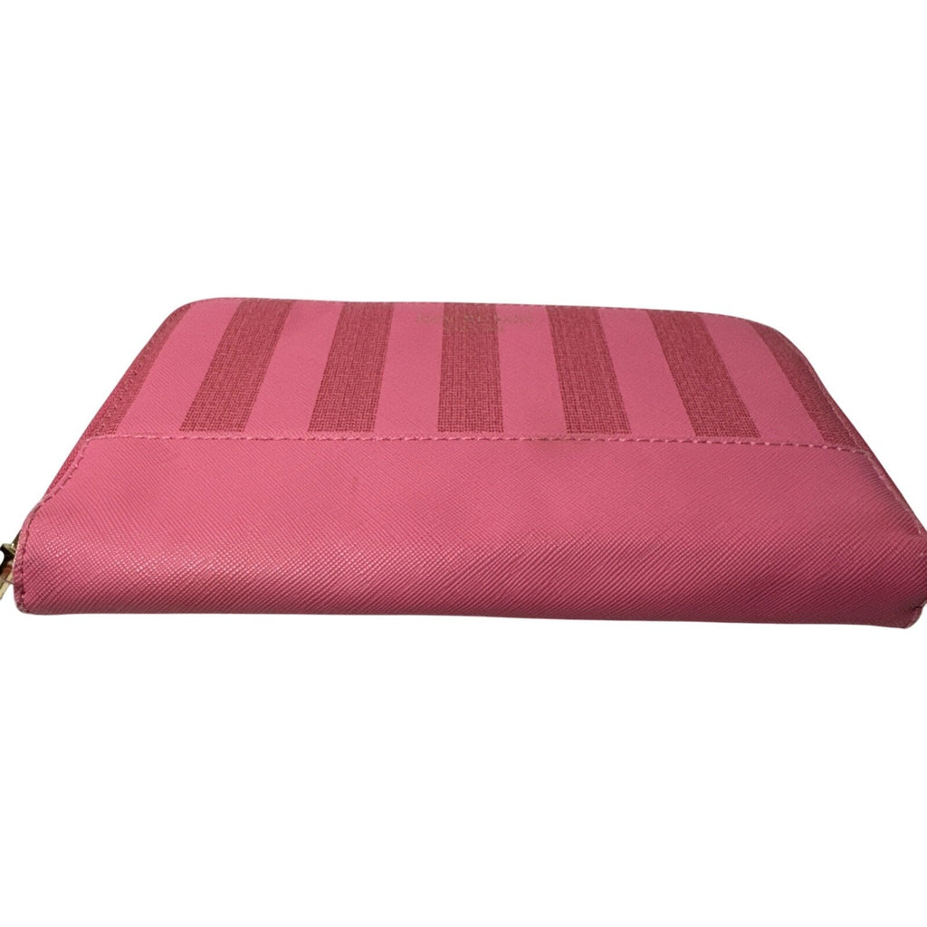 Isaac Mizrahi New York Pink Striped Makeup Brush Holder Zipper Closure Compact