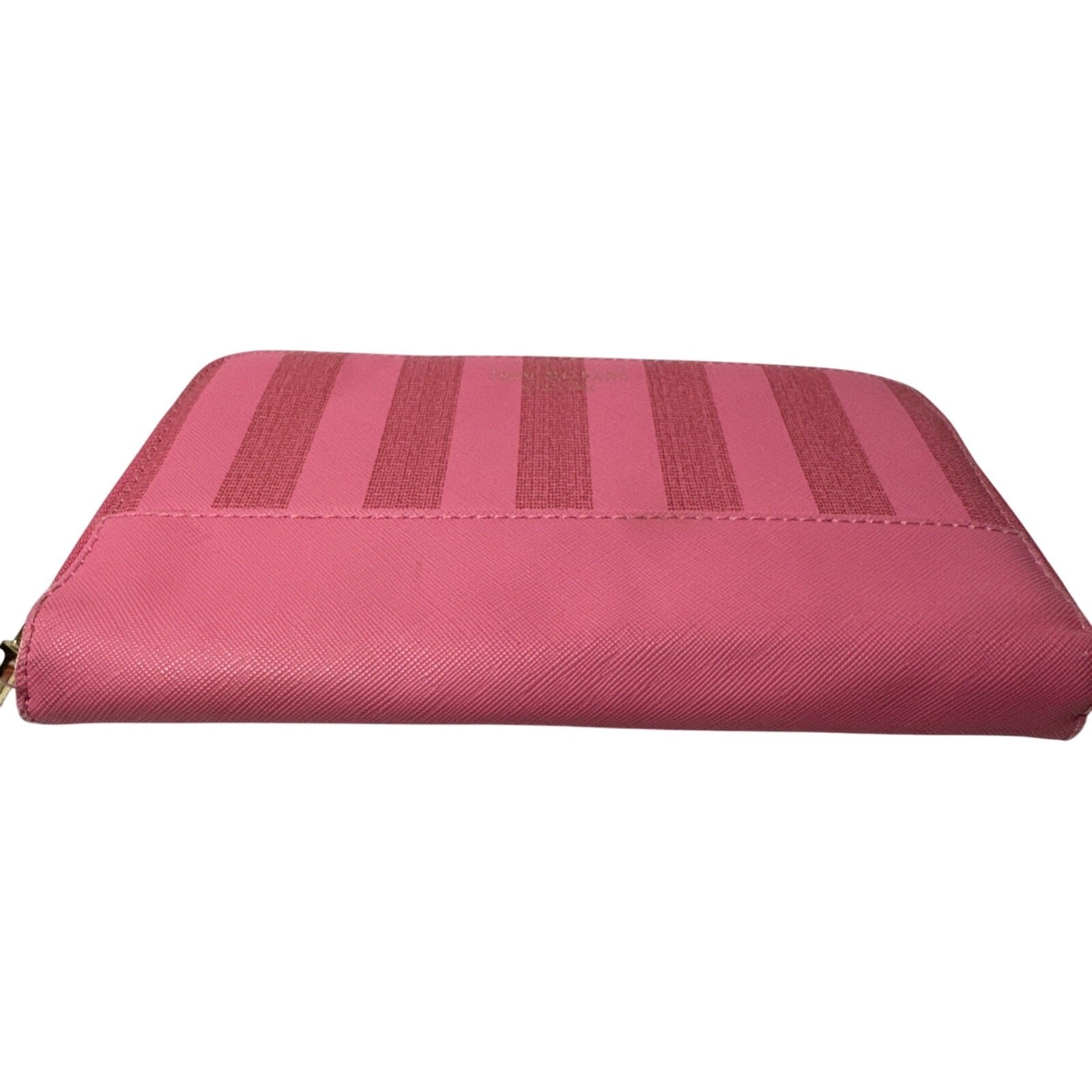 Isaac Mizrahi New York Pink Striped Makeup Brush Holder Zipper Closure Compact