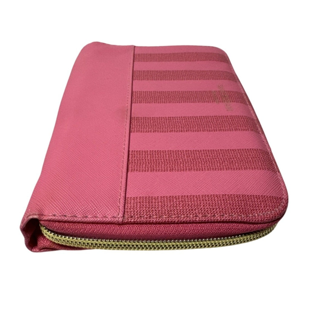Isaac Mizrahi New York Pink Striped Makeup Brush Holder Zipper Closure Compact