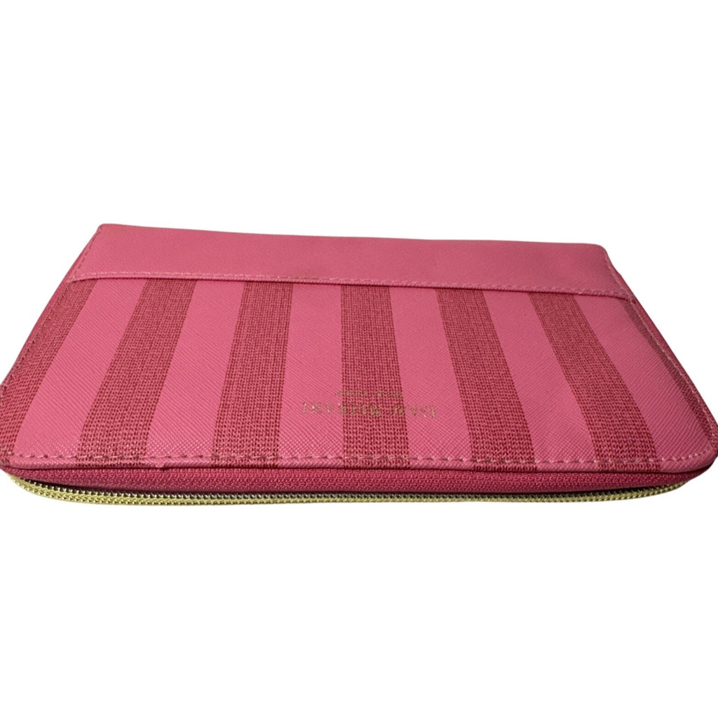 Isaac Mizrahi New York Pink Striped Makeup Brush Holder Zipper Closure Compact