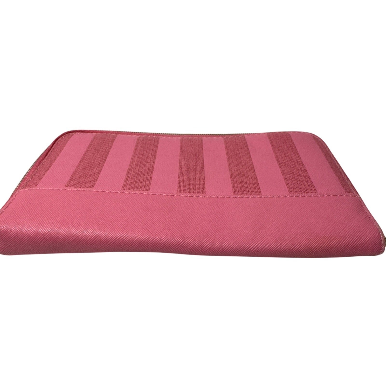 Isaac Mizrahi New York Pink Striped Makeup Brush Holder Zipper Closure Compact