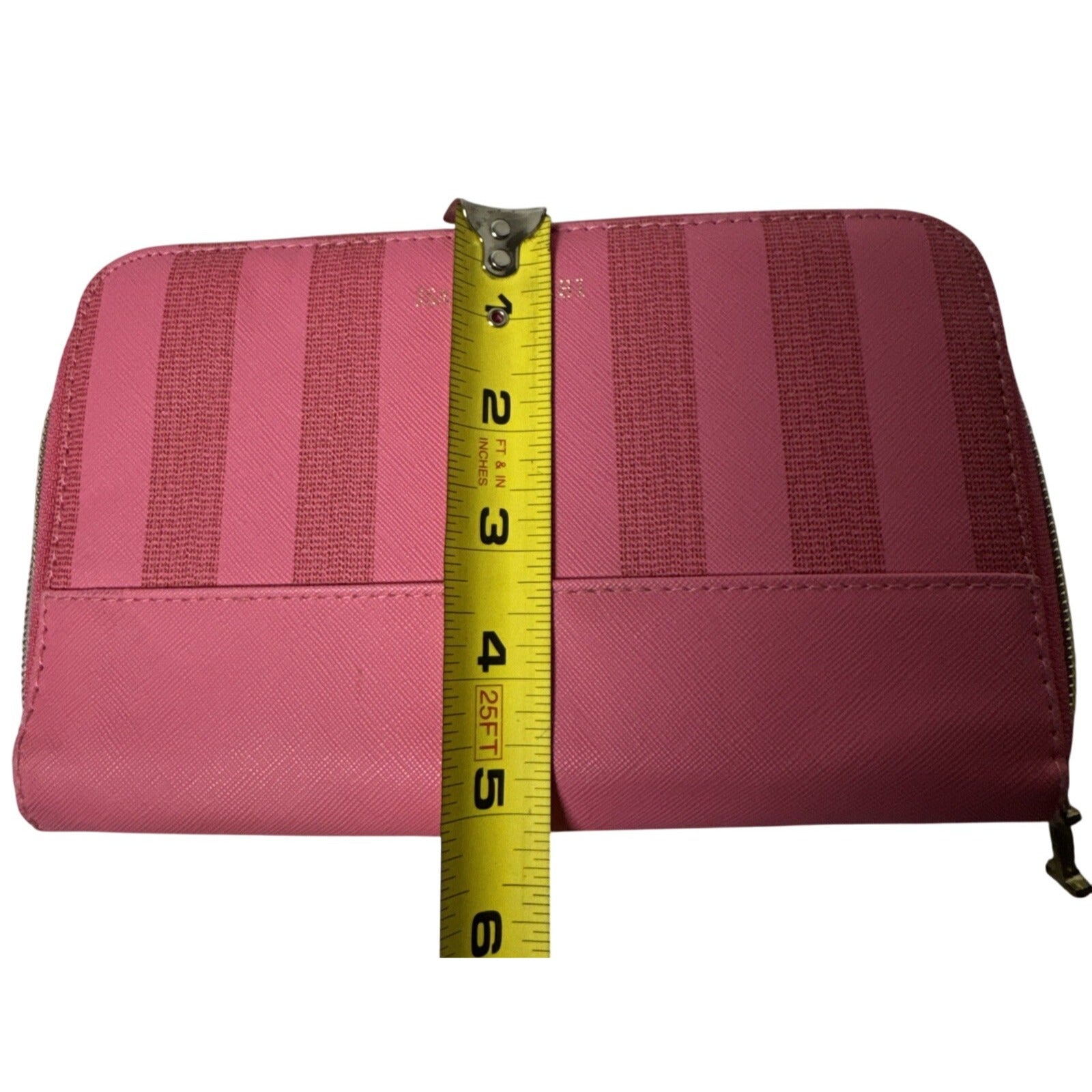 Isaac Mizrahi New York Pink Striped Makeup Brush Holder Zipper Closure Compact