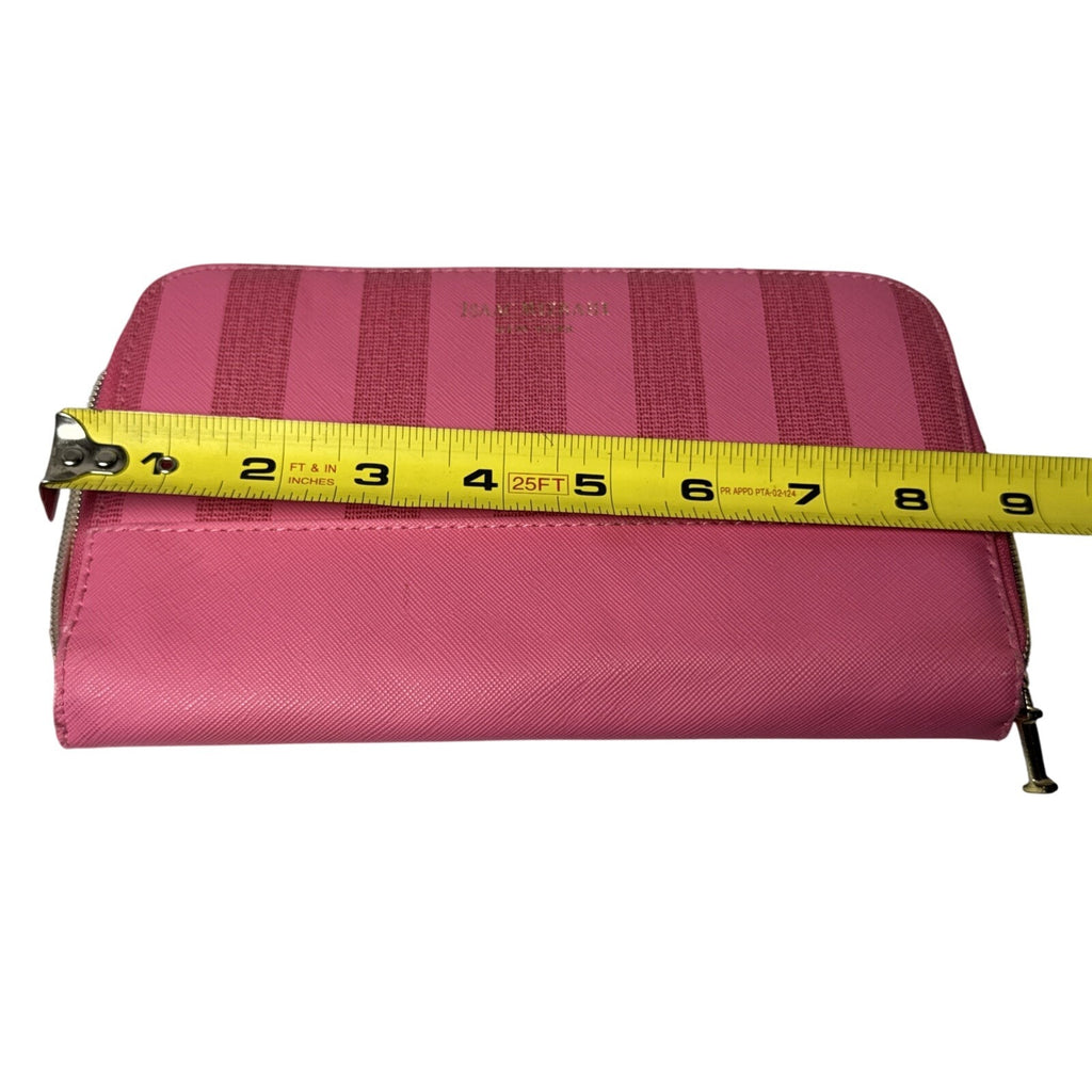 Isaac Mizrahi New York Pink Striped Makeup Brush Holder Zipper Closure Compact