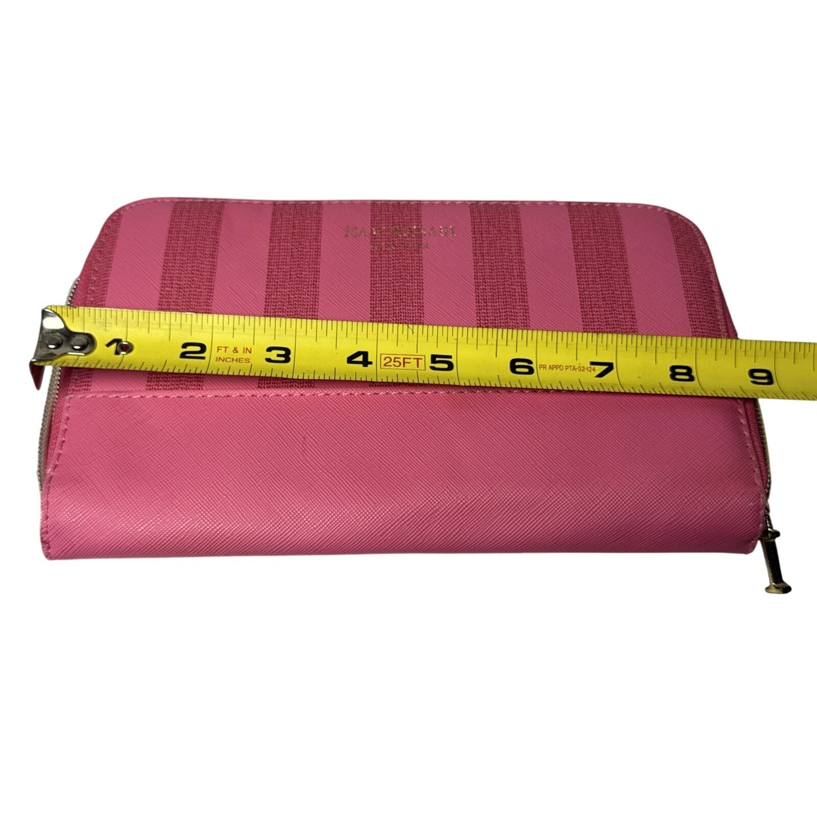 Isaac Mizrahi New York Pink Striped Makeup Brush Holder Zipper Closure Compact