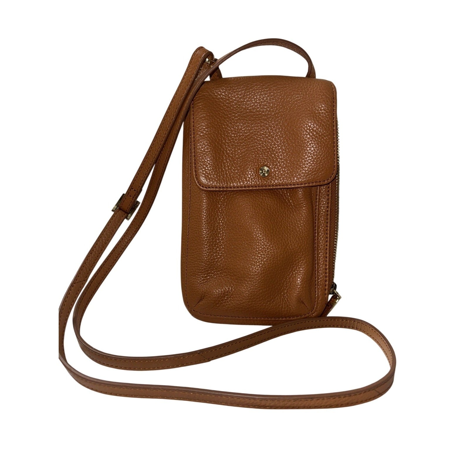 Gili Brown Pebble Leather Crossbody Bag With Front Flap & Adjustable Strap