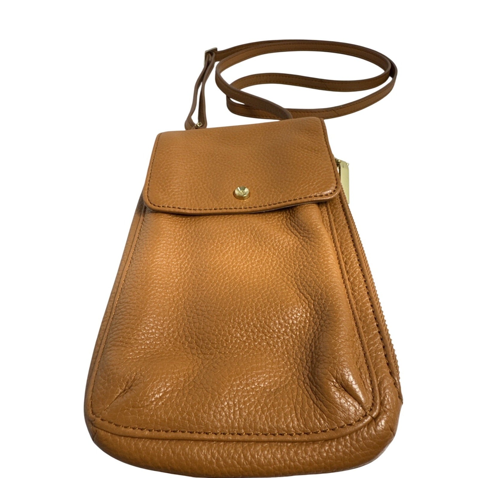 Gili Brown Pebble Leather Crossbody Bag With Front Flap & Adjustable Strap