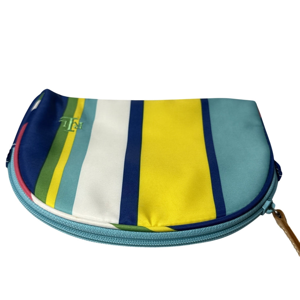 Lauren Ralph Lauren Striped Cosmetic Pouch W/Zipper Closure & Leather Pull