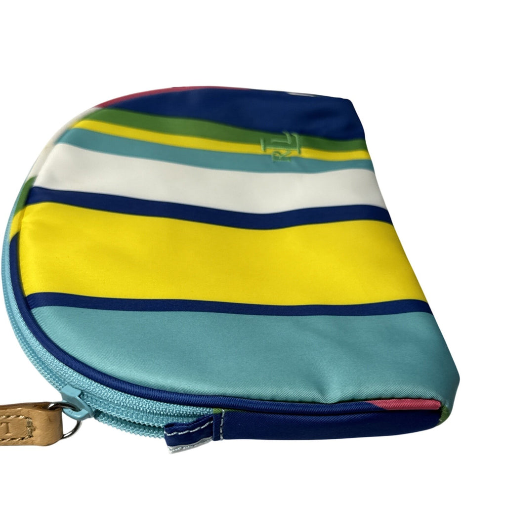 Lauren Ralph Lauren Striped Cosmetic Pouch W/Zipper Closure & Leather Pull