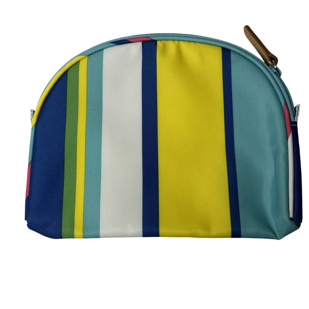 Lauren Ralph Lauren Striped Cosmetic Pouch W/Zipper Closure & Leather Pull