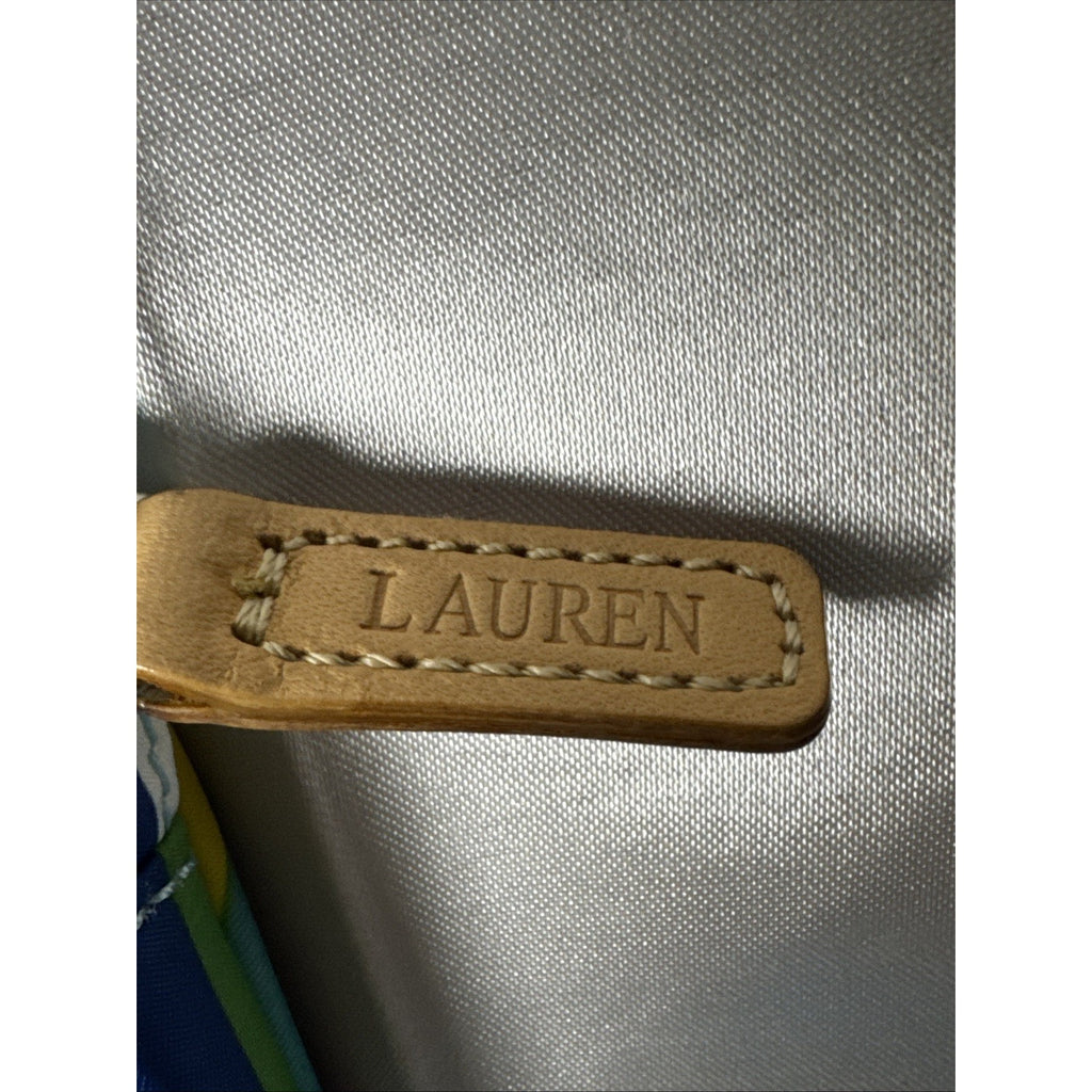 Lauren Ralph Lauren Striped Cosmetic Pouch W/Zipper Closure & Leather Pull