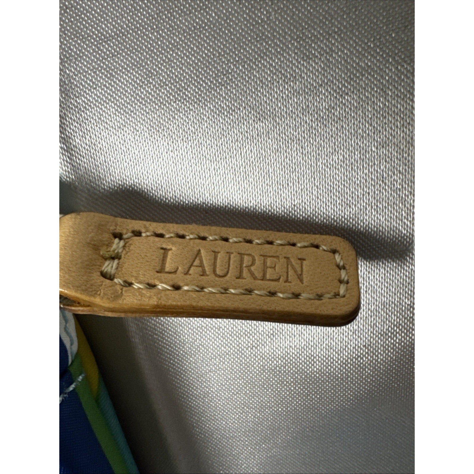 Lauren Ralph Lauren Striped Cosmetic Pouch W/Zipper Closure & Leather Pull