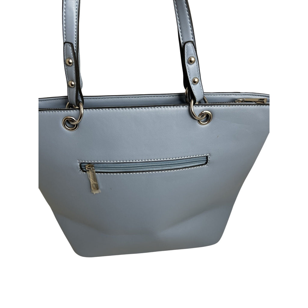 Vera New York Blue Faux Leather Studded Tote With Snake Print Design & Zip Closure