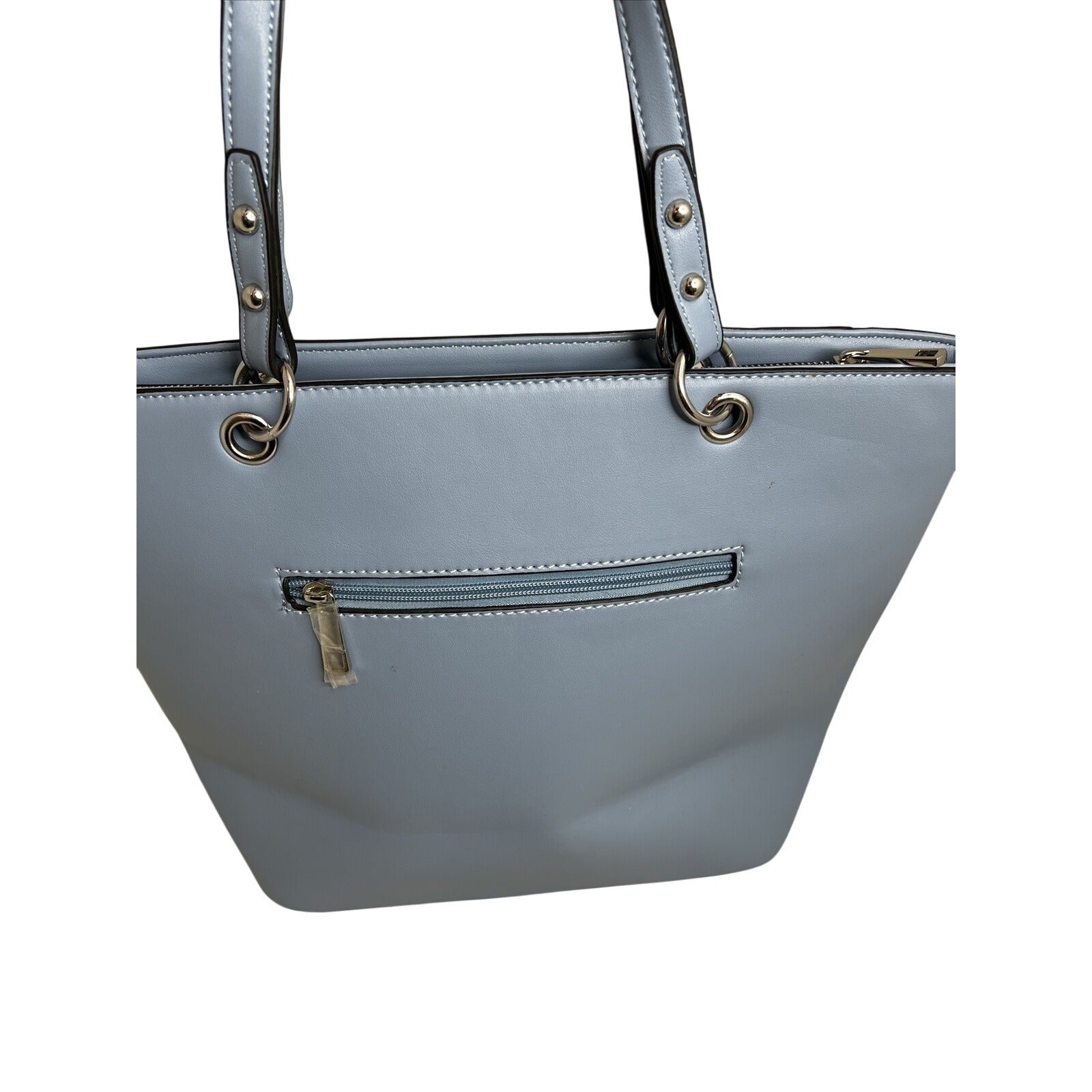 Vera New York Blue Faux Leather Studded Tote With Snake Print Design & Zip Closure