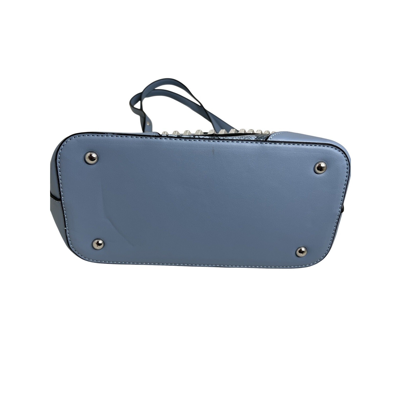 Vera New York Blue Faux Leather Studded Tote With Snake Print Design & Zip Closure