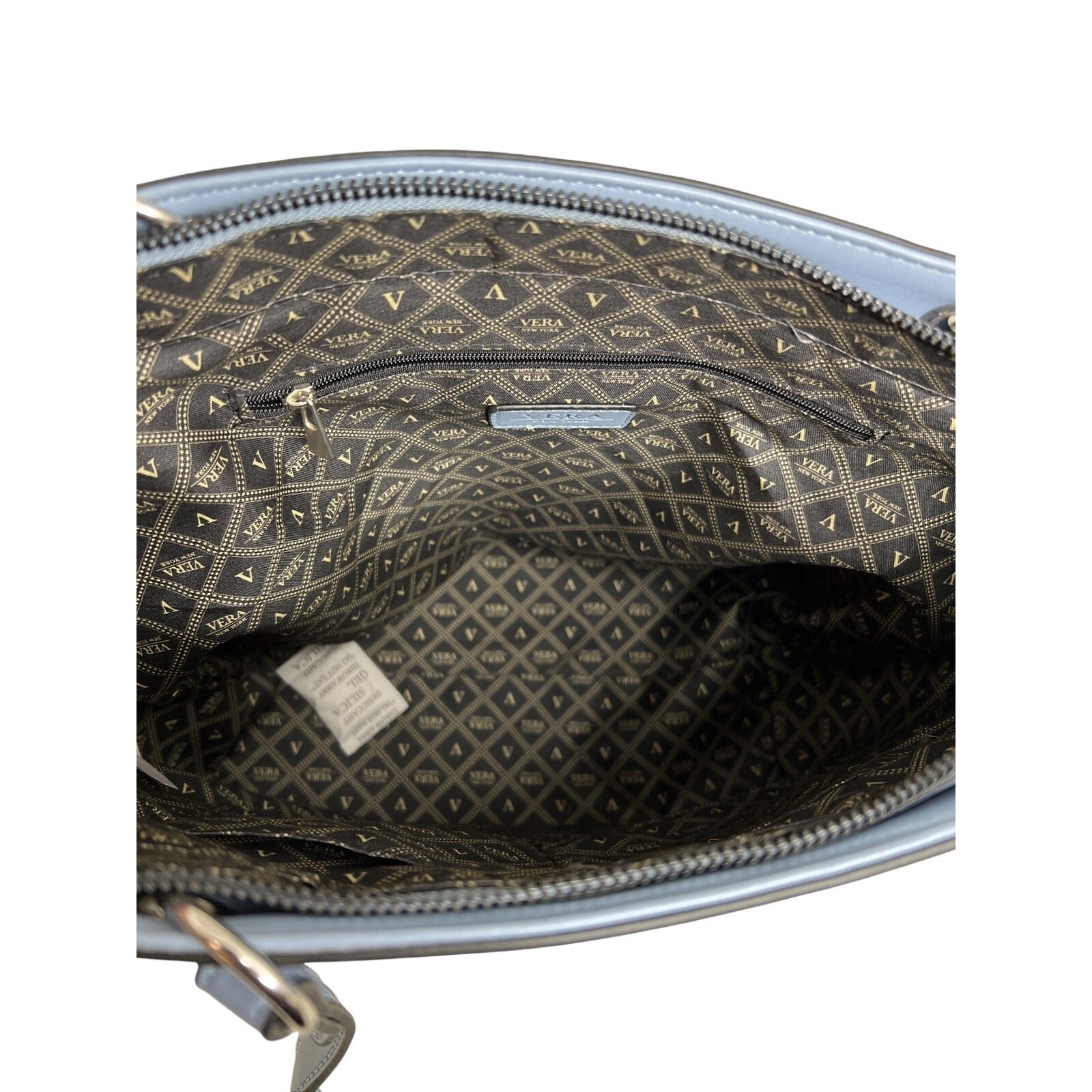 Vera New York Blue Faux Leather Studded Tote With Snake Print Design & Zip Closure