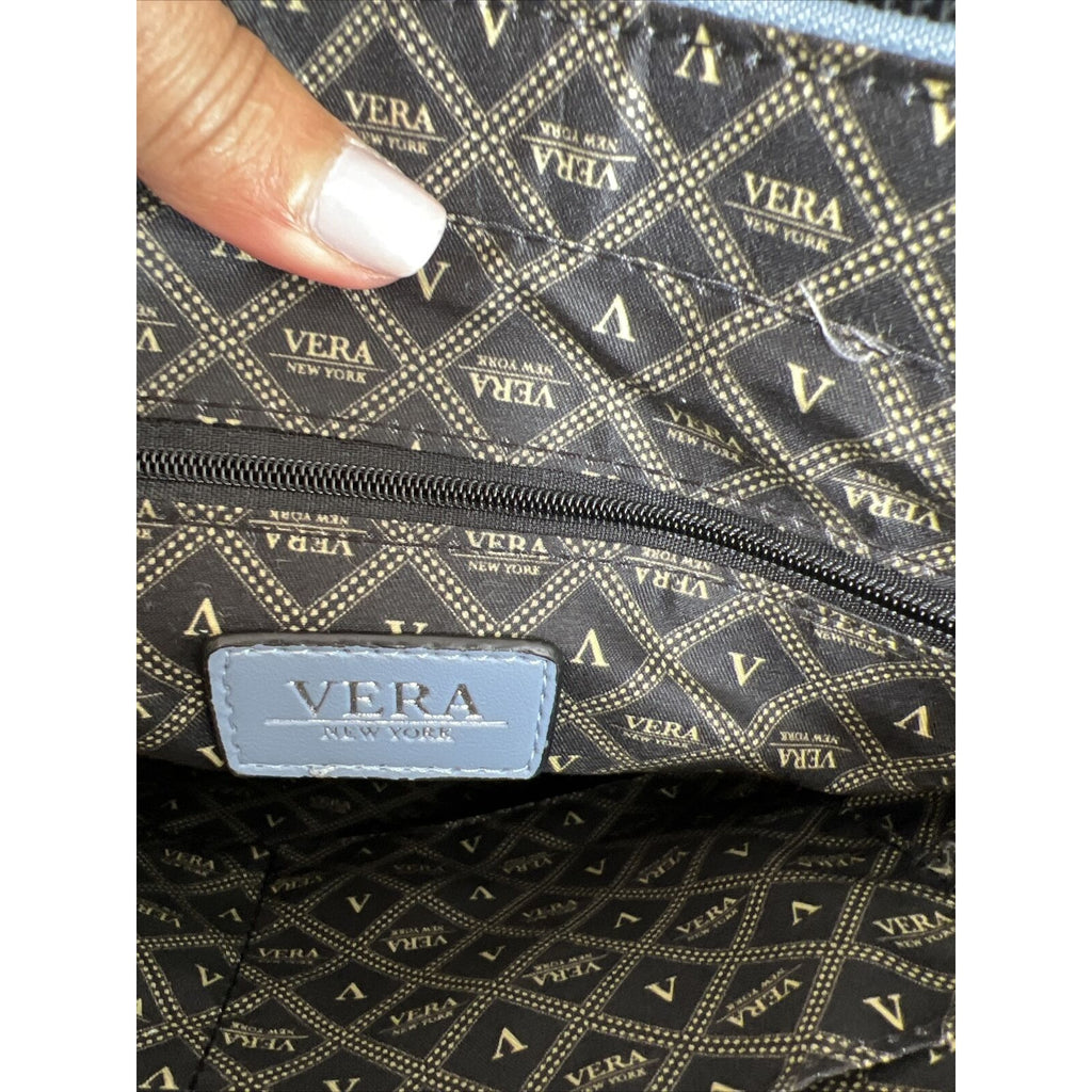 Vera New York Blue Faux Leather Studded Tote With Snake Print Design & Zip Closure