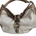 Diane Von Furstenberg Canvas/Leather Leopard Accent Hobo Bag Tan & White