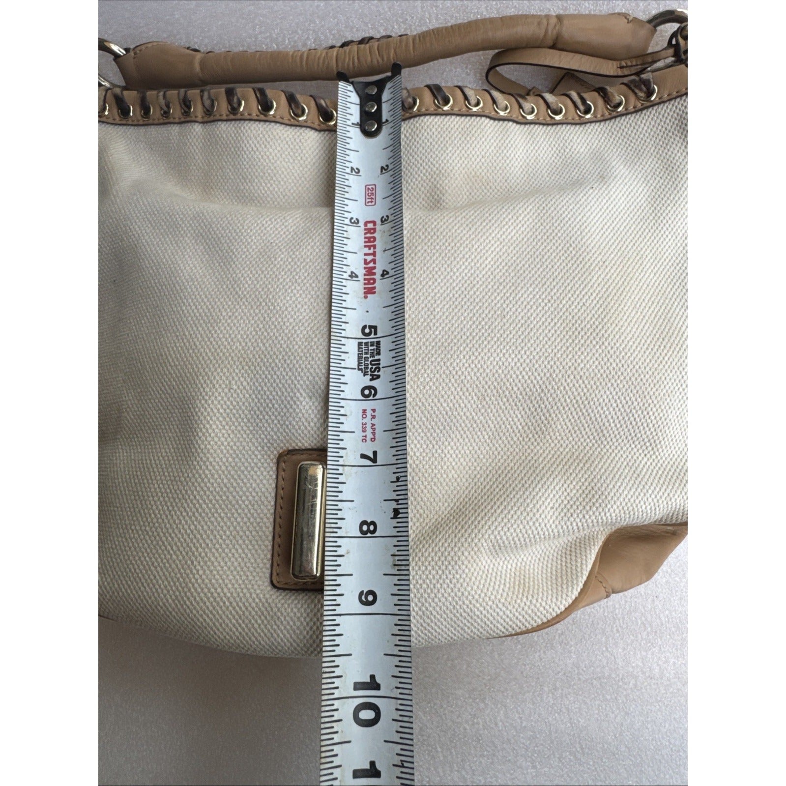 Diane Von Furstenberg Canvas/Leather Leopard Accent Hobo Bag Tan & White