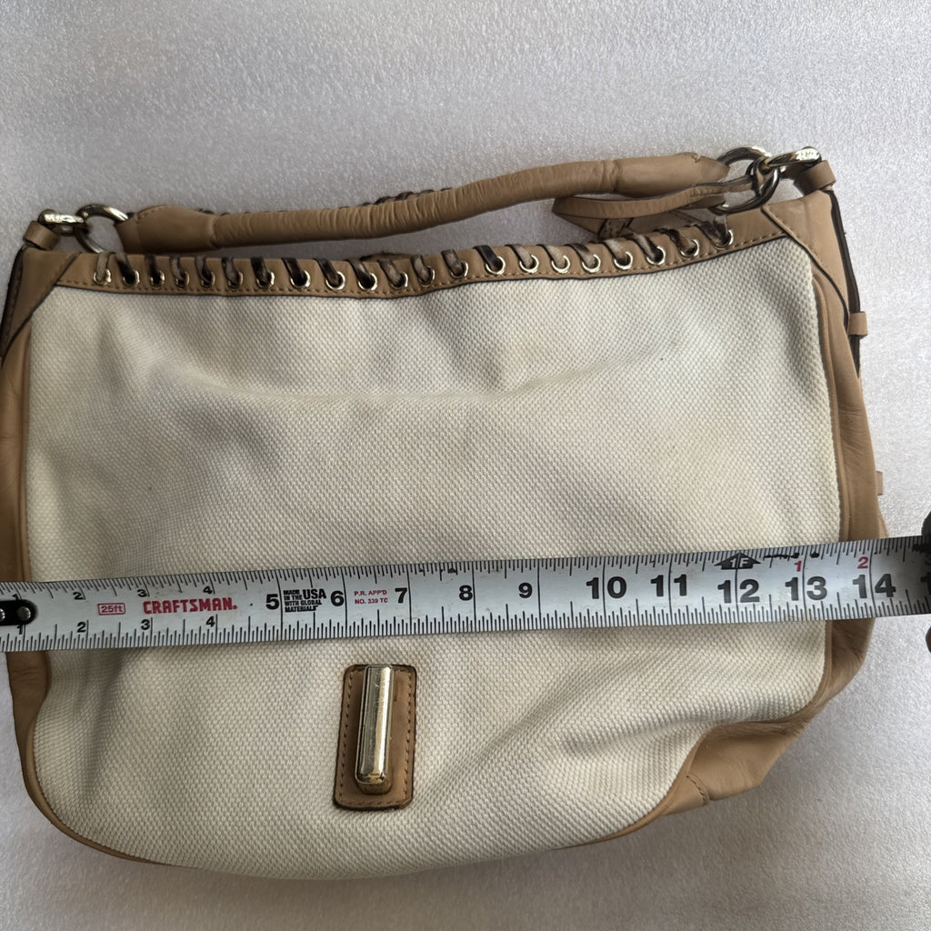 Diane Von Furstenberg Canvas/Leather Leopard Accent Hobo Bag Tan & White