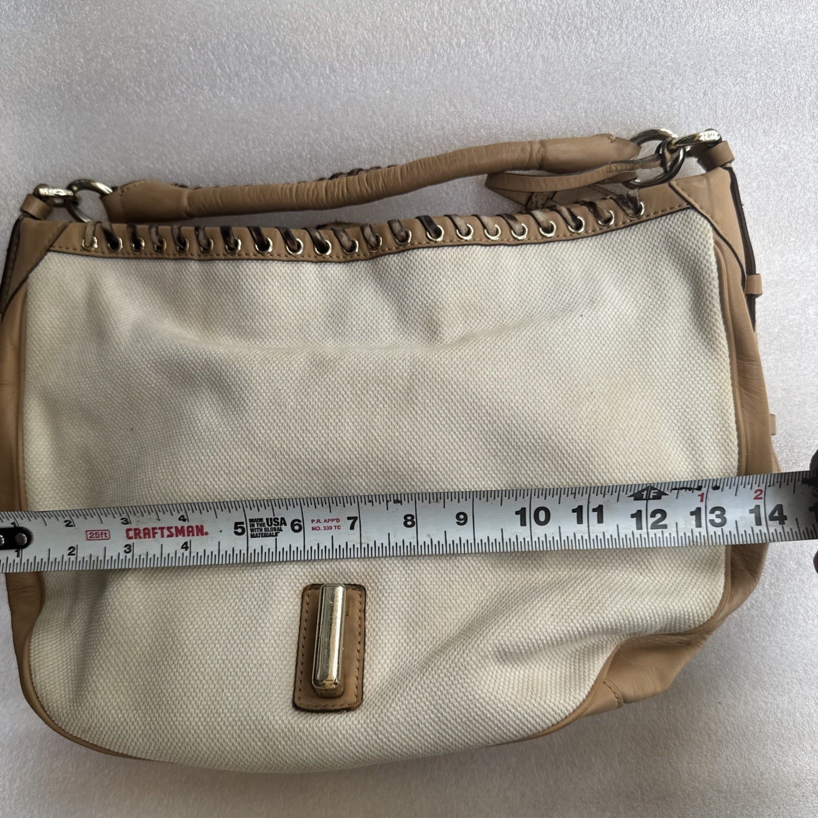 Diane Von Furstenberg Canvas/Leather Leopard Accent Hobo Bag Tan & White