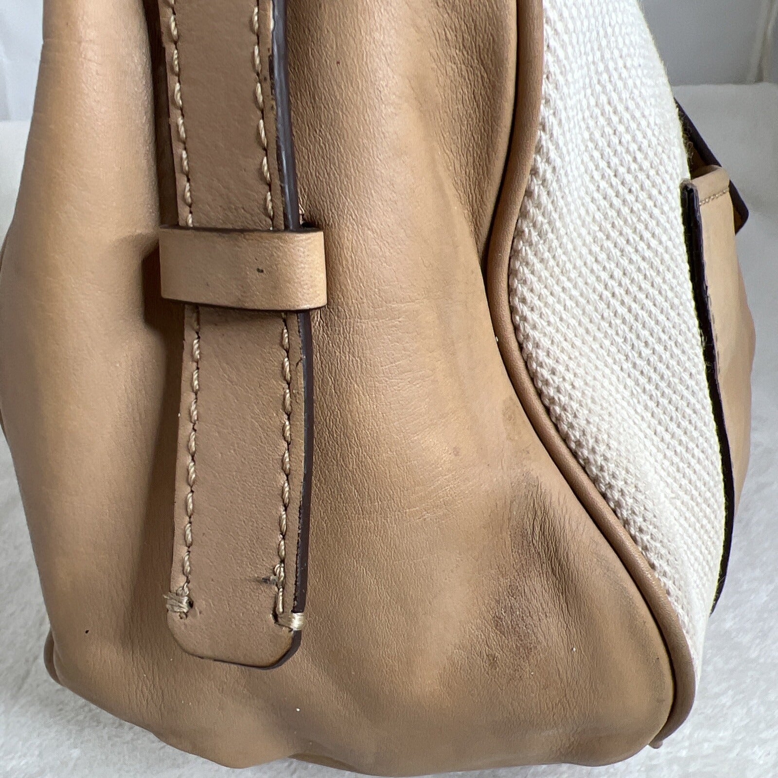 Diane Von Furstenberg Canvas/Leather Leopard Accent Hobo Bag Tan & White