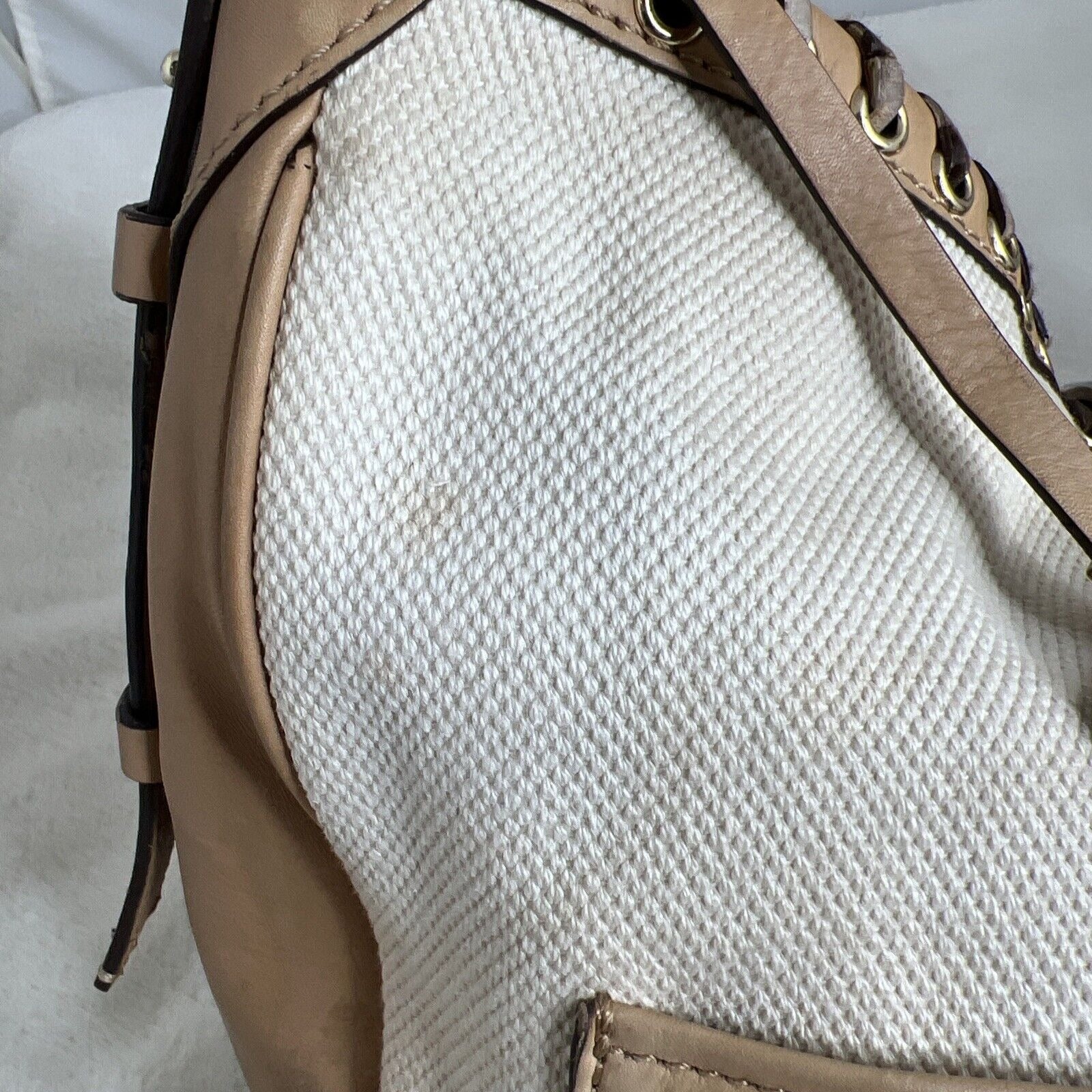 Diane Von Furstenberg Canvas/Leather Leopard Accent Hobo Bag Tan & White