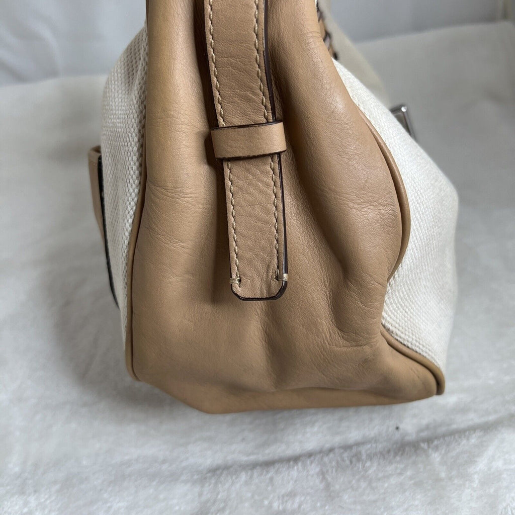 Diane Von Furstenberg Canvas/Leather Leopard Accent Hobo Bag Tan & White