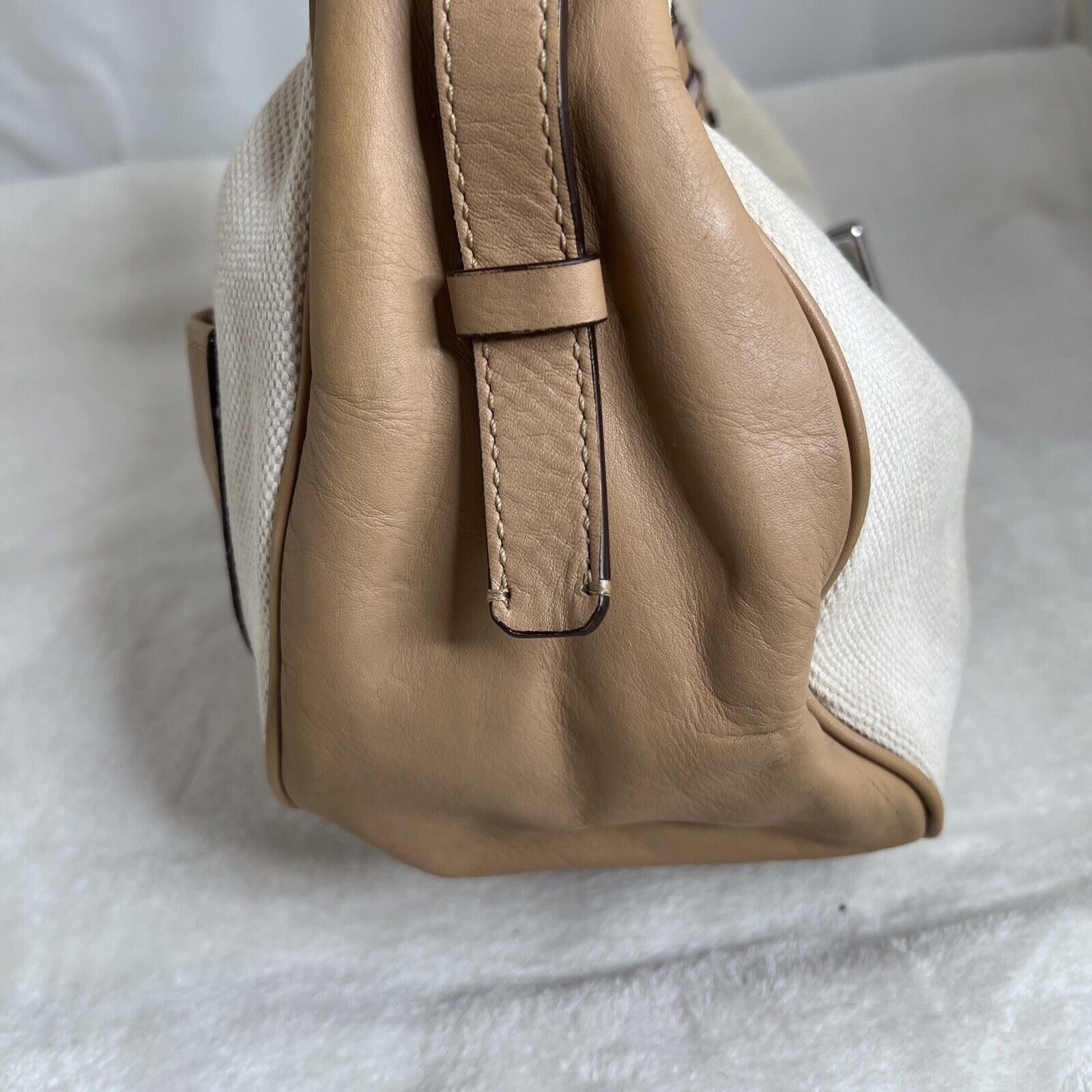 Diane Von Furstenberg Canvas/Leather Leopard Accent Hobo Bag Tan & White