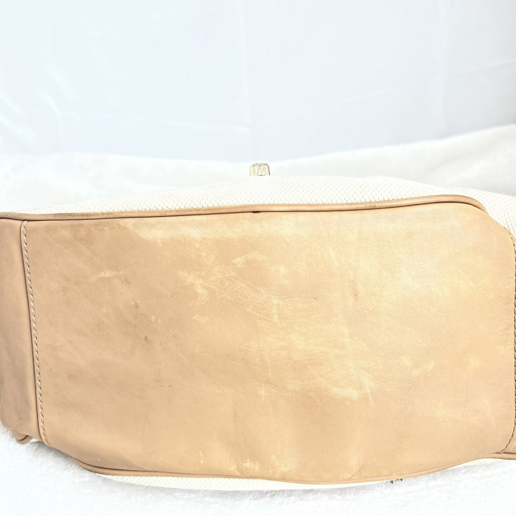 Diane Von Furstenberg Canvas/Leather Leopard Accent Hobo Bag Tan & White