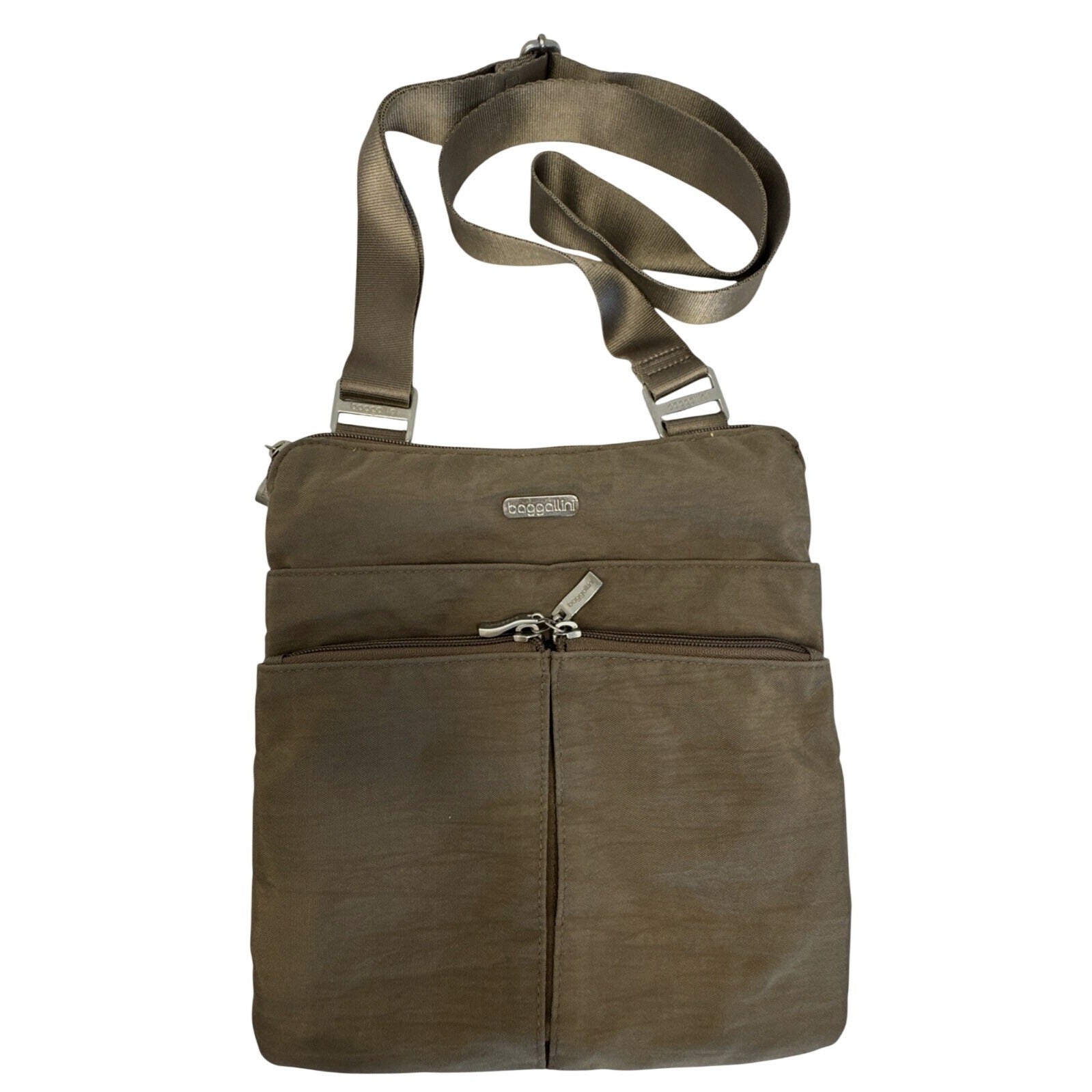 Baggalini Brown Crossbody Travel Bag With Adjustable Strap & Zippered Pockets