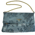 Cuoieria Fiorentina Embossed Blue Floral Leather Crossbody Bag Gold Chain Strap