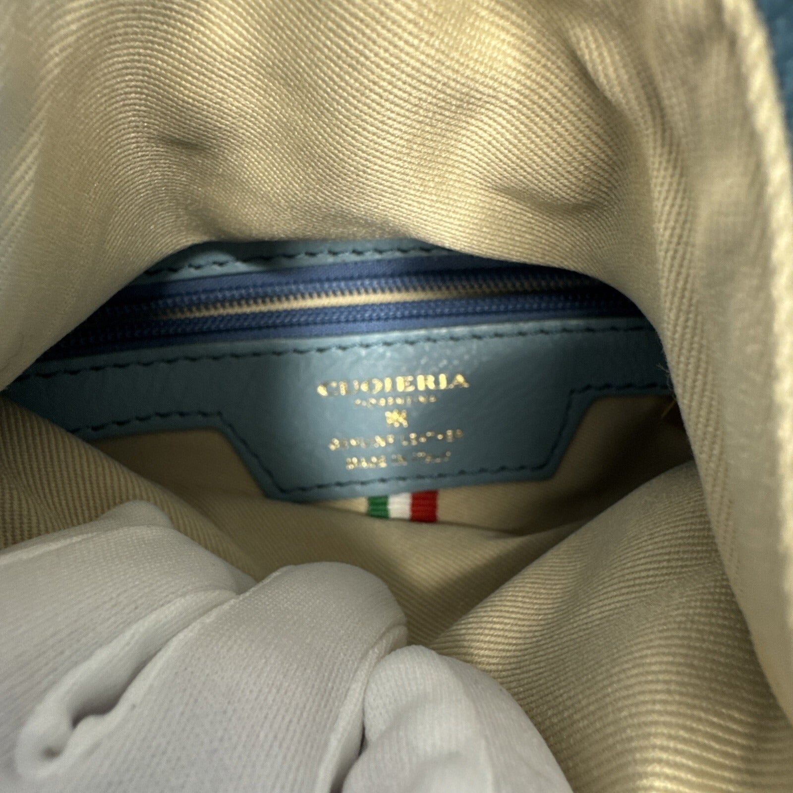 Cuoieria Fiorentina Embossed Blue Floral Leather Crossbody Bag Gold Chain Strap