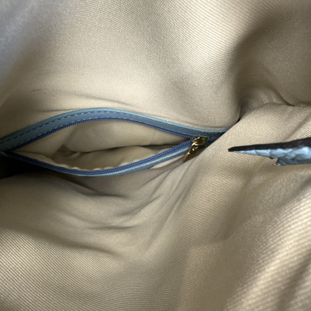 Cuoieria Fiorentina Embossed Blue Floral Leather Crossbody Bag Gold Chain Strap