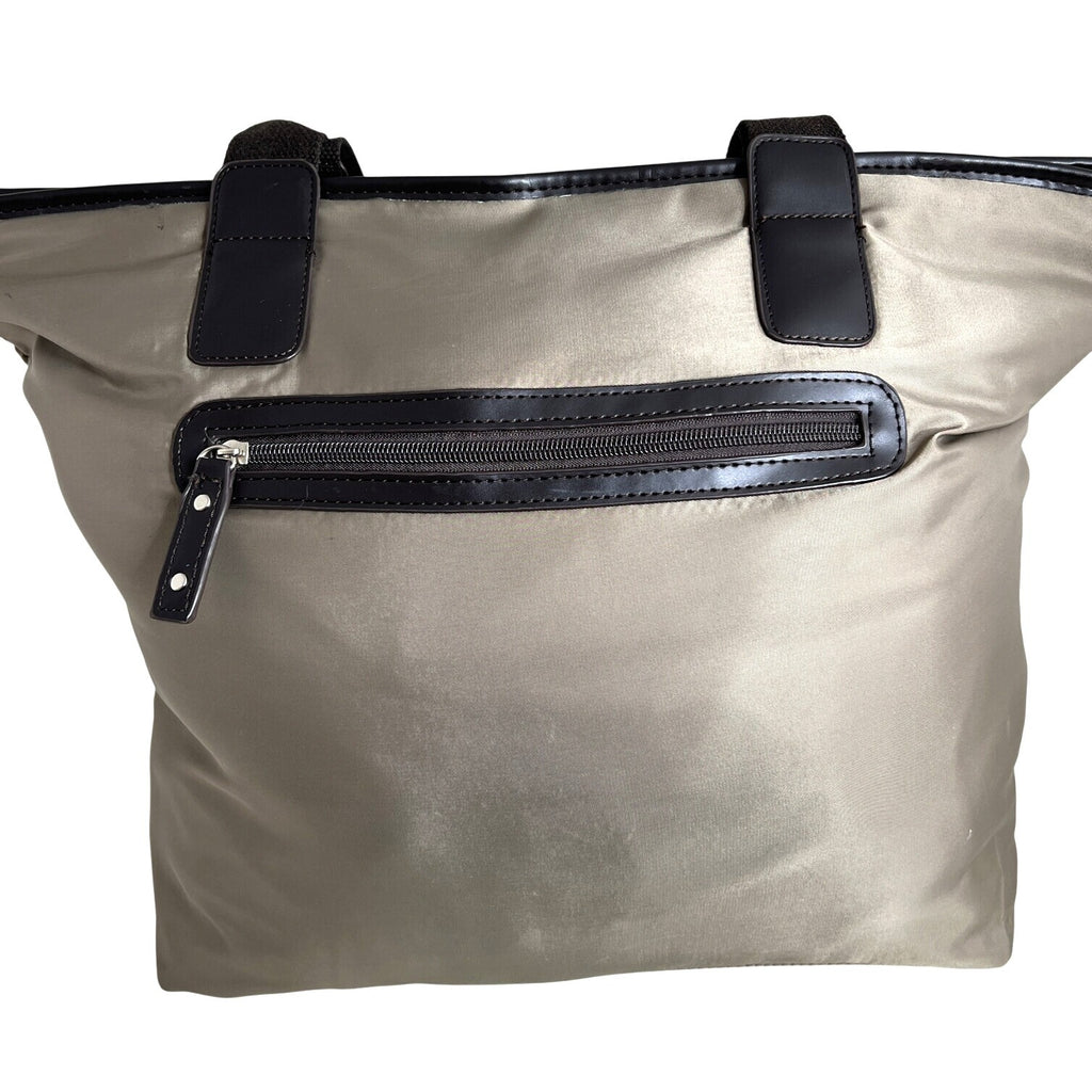 Sandra Roberts Large Tote Bag With Brown Handles & Front Zipper Pocket