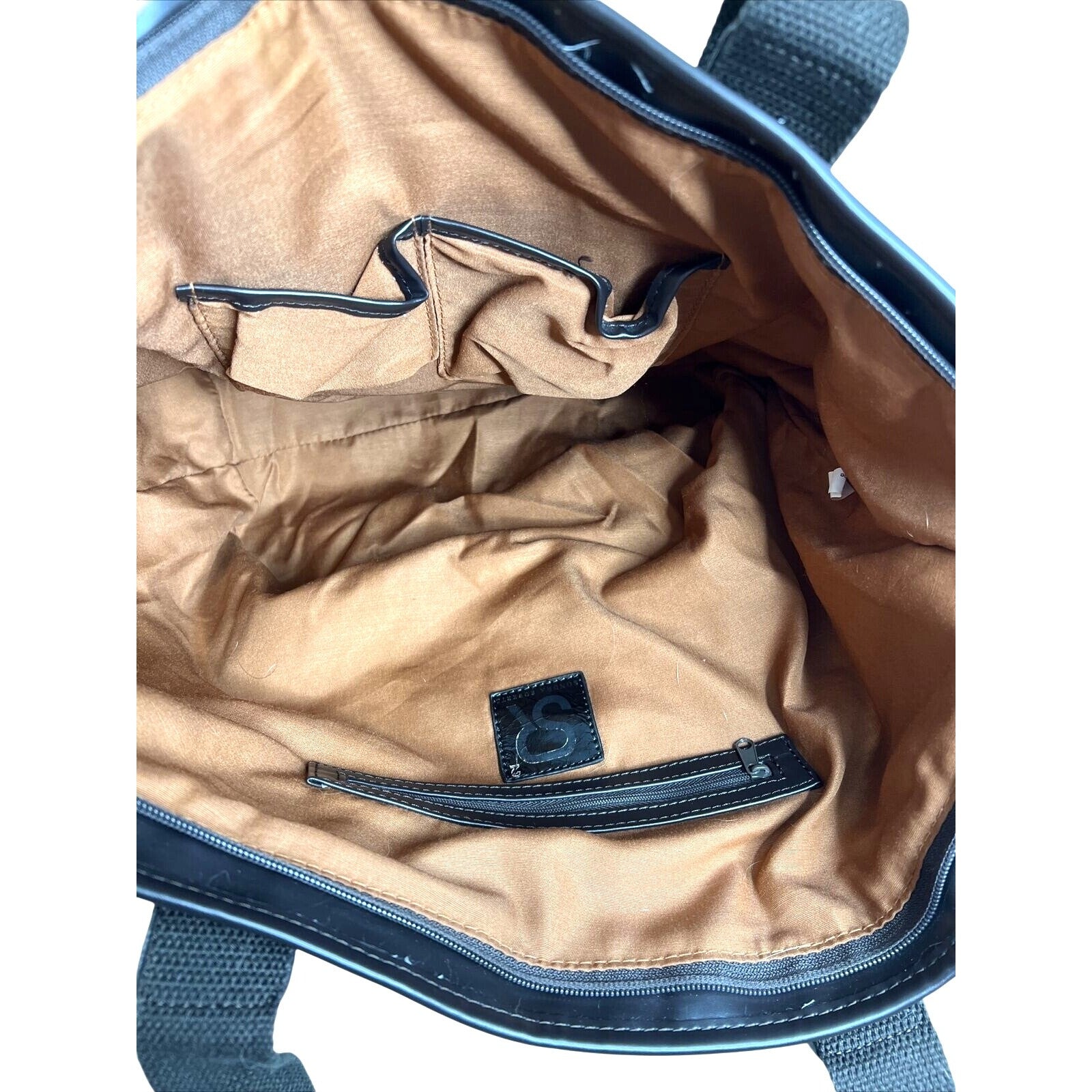 Sandra Roberts Large Tote Bag With Brown Handles & Front Zipper Pocket