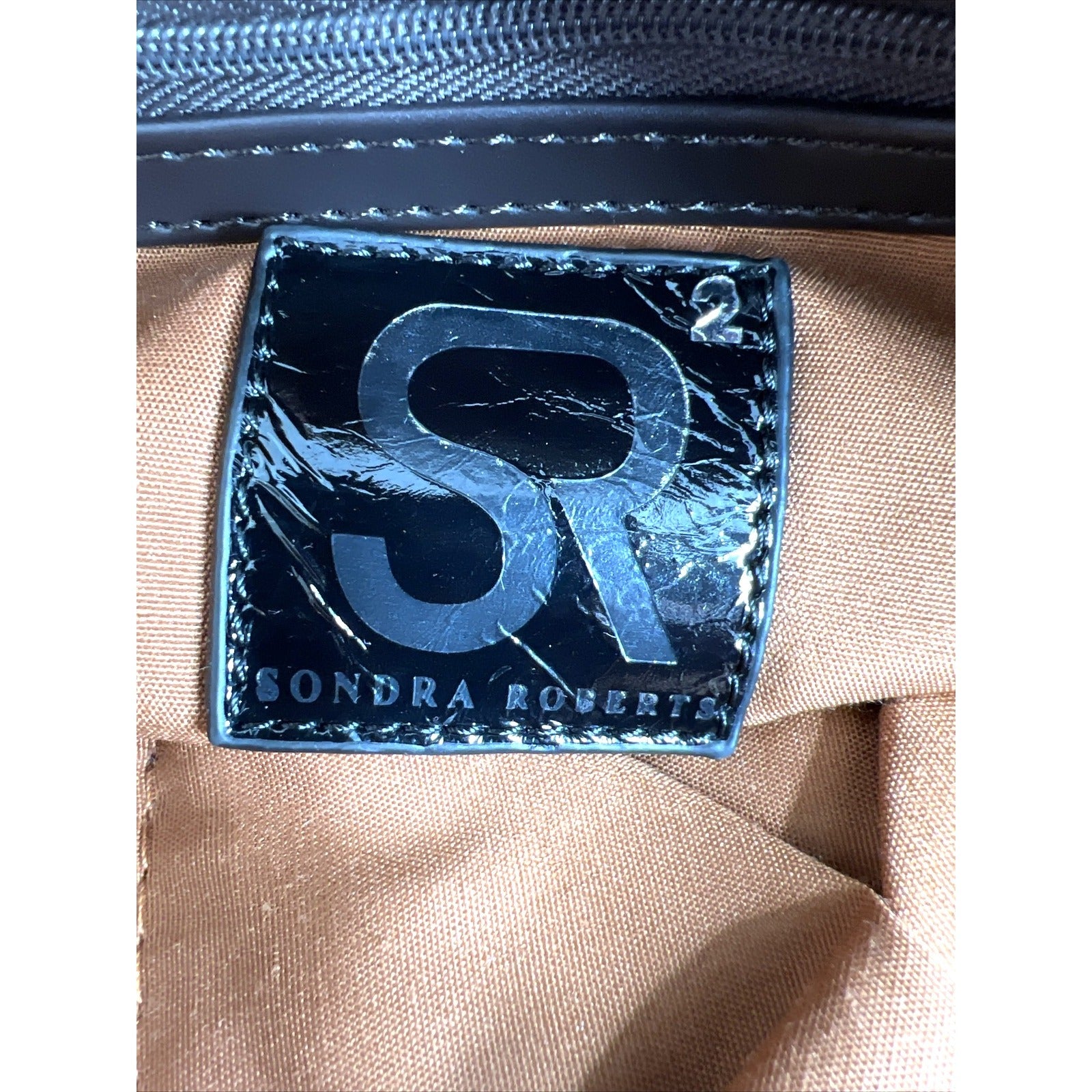 Sandra Roberts Large Tote Bag With Brown Handles & Front Zipper Pocket