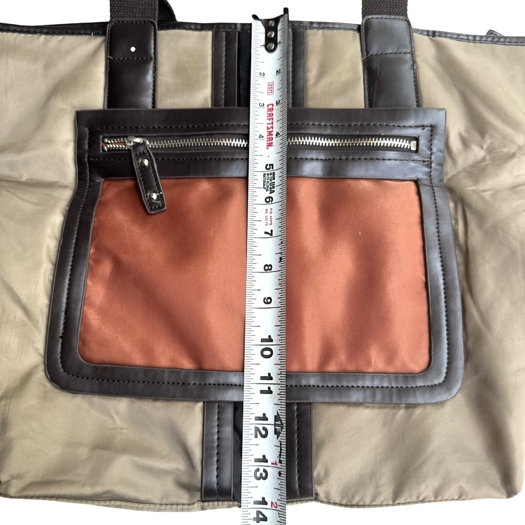 Sandra Roberts Large Tote Bag With Brown Handles & Front Zipper Pocket