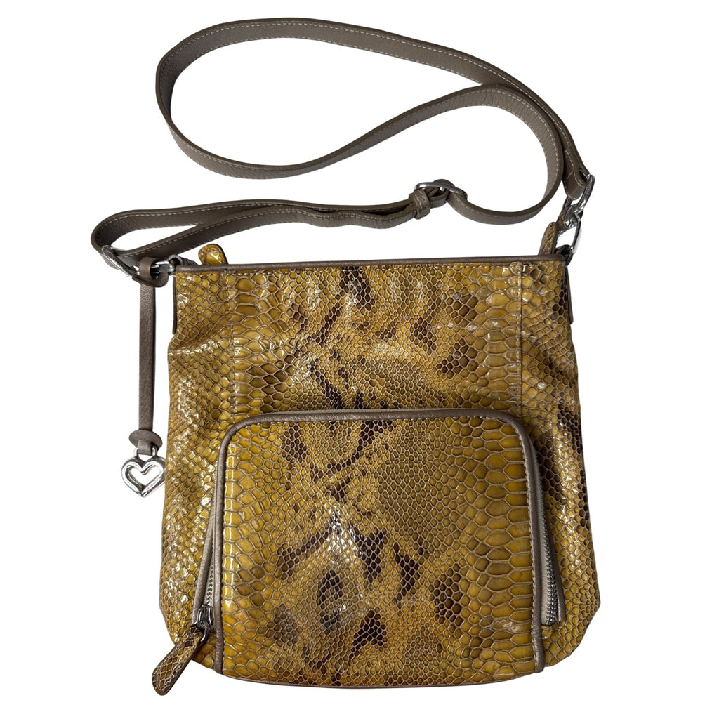 Brighton Snake Print Crossbody Bag With Heart Charm & Adjustable Strap