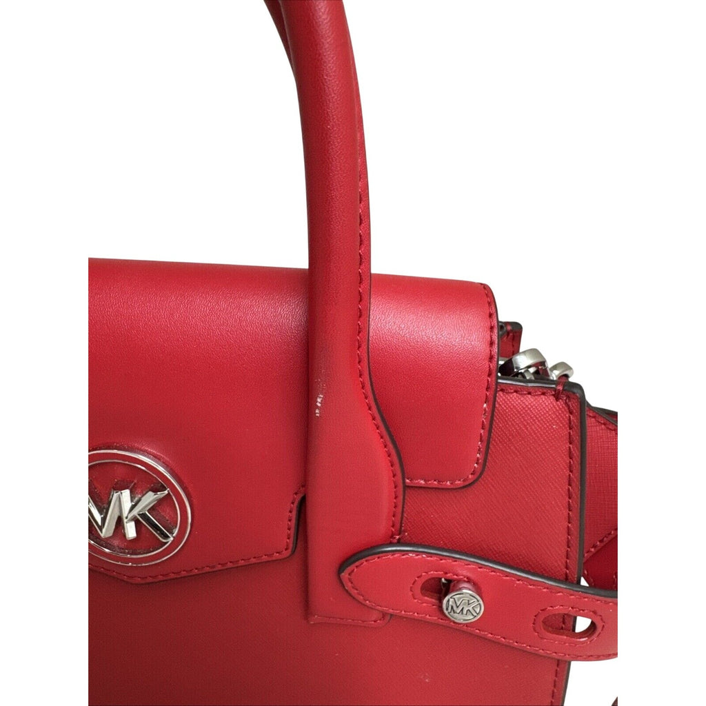 Michael Kors Red Leather Satchel Handbag With MK Logo & Adjustable Strap