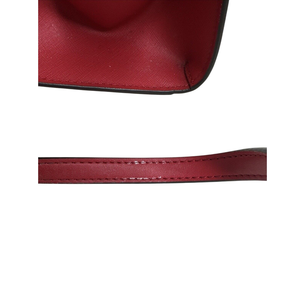 Michael Kors Red Leather Satchel Handbag With MK Logo & Adjustable Strap