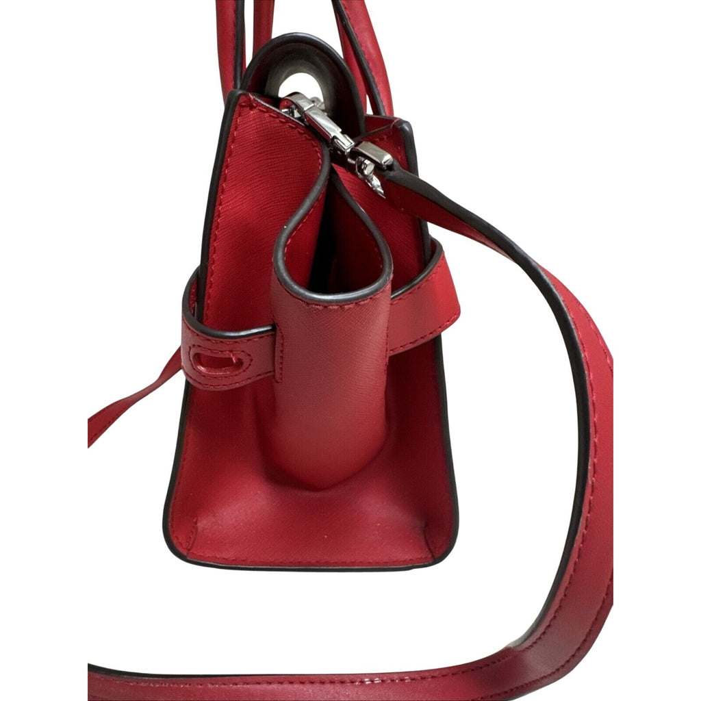 Michael Kors Red Leather Satchel Handbag With MK Logo & Adjustable Strap
