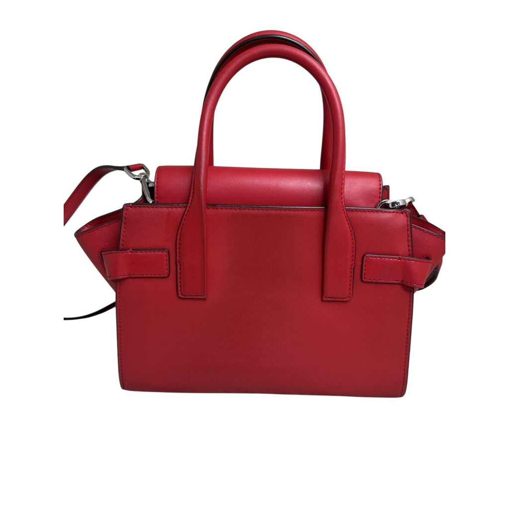 Michael Kors Red Leather Satchel Handbag With MK Logo & Adjustable Strap