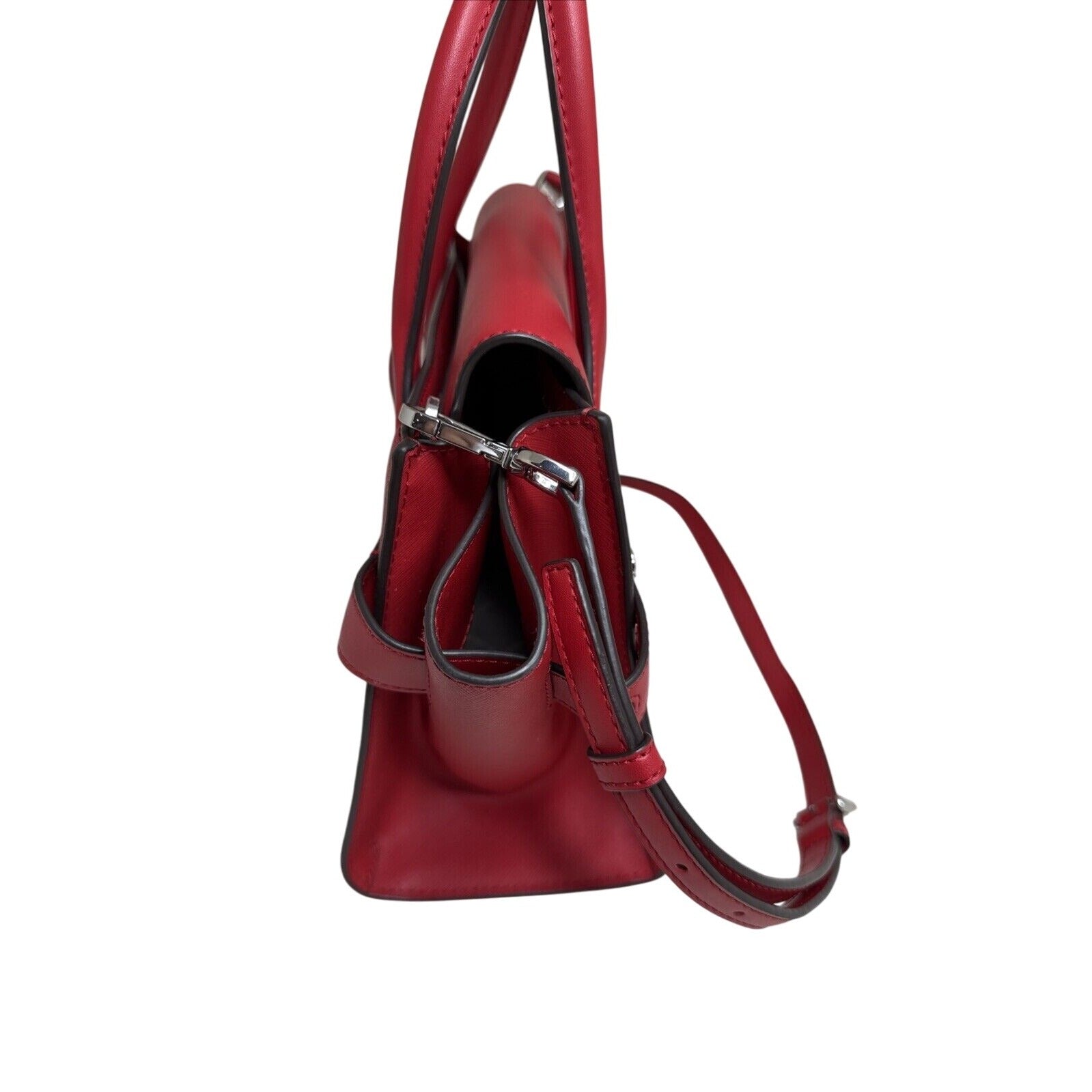 Michael Kors Red Leather Satchel Handbag With MK Logo & Adjustable Strap