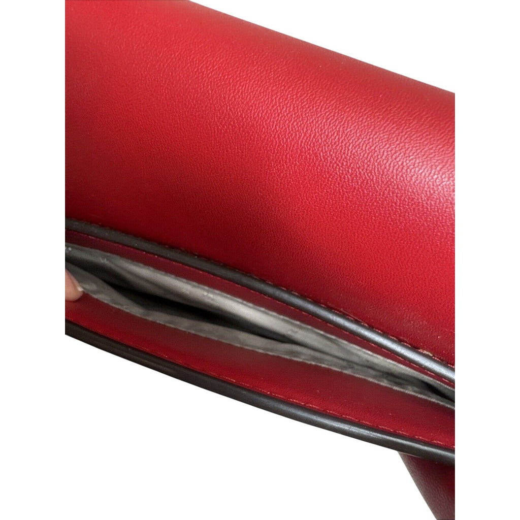 Michael Kors Red Leather Satchel Handbag With MK Logo & Adjustable Strap