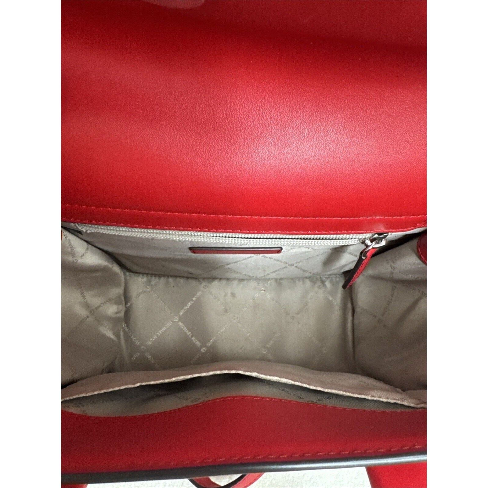 Michael Kors Red Leather Satchel Handbag With MK Logo & Adjustable Strap